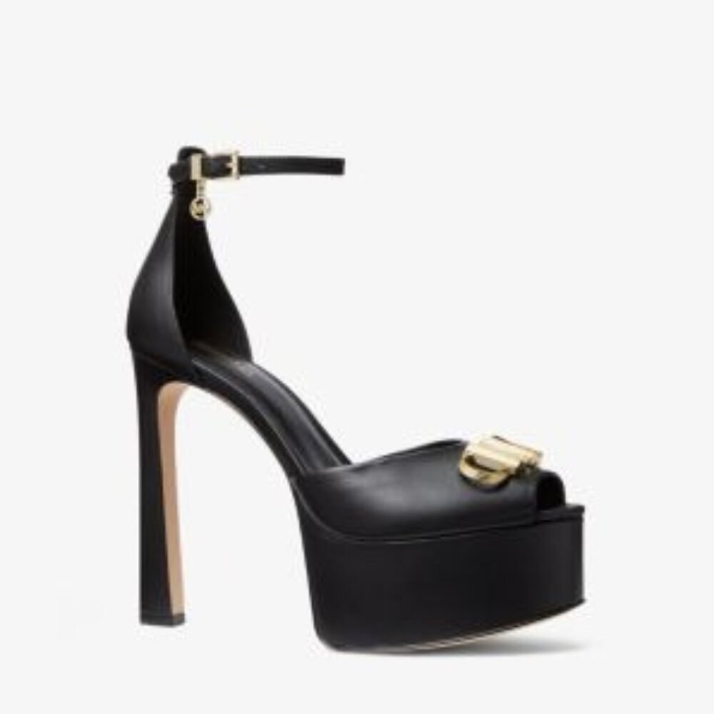 NEW MICHAEL KORS Martina Peep Toe Pump Black Leather Women's Size 9M - Picture 3 of 5